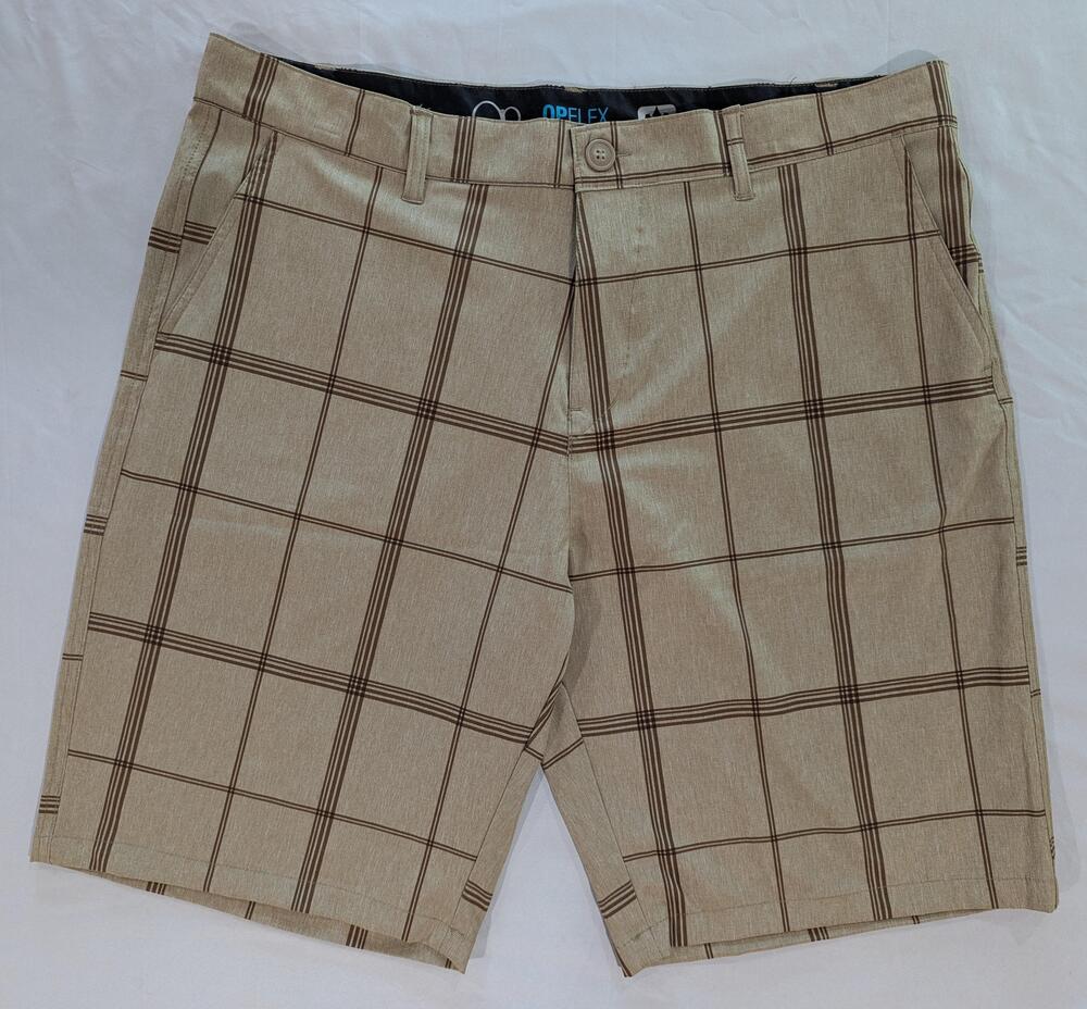 Op Shorts Mens 38 Beige Plaid Golf Chino Microfiber Stretch 10 Inseam Casual
